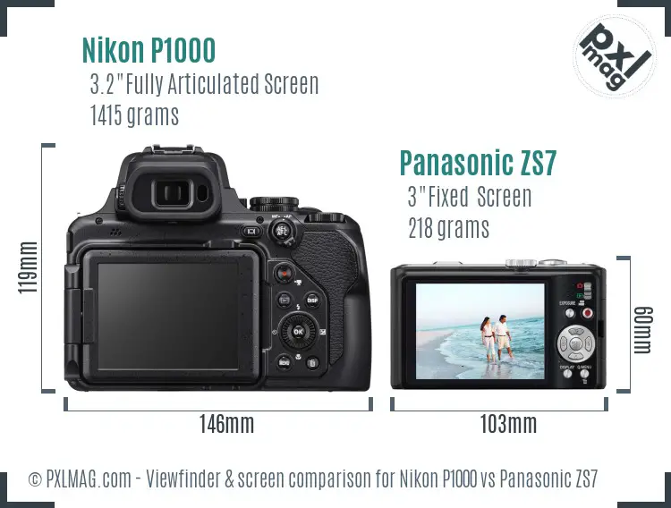 Nikon P1000 vs Panasonic ZS7 Screen and Viewfinder comparison