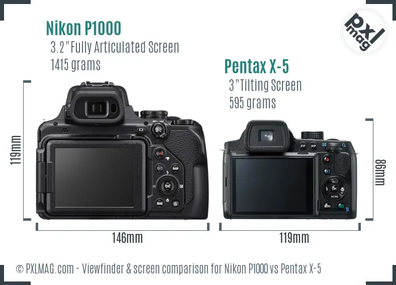 Nikon P1000 vs Pentax X-5 Screen and Viewfinder comparison