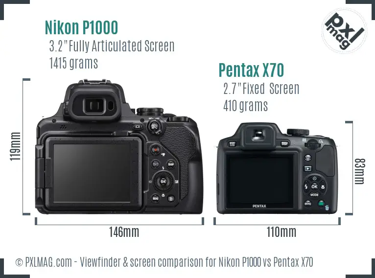Nikon P1000 vs Pentax X70 Screen and Viewfinder comparison