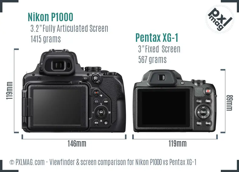Nikon P1000 vs Pentax XG-1 Screen and Viewfinder comparison
