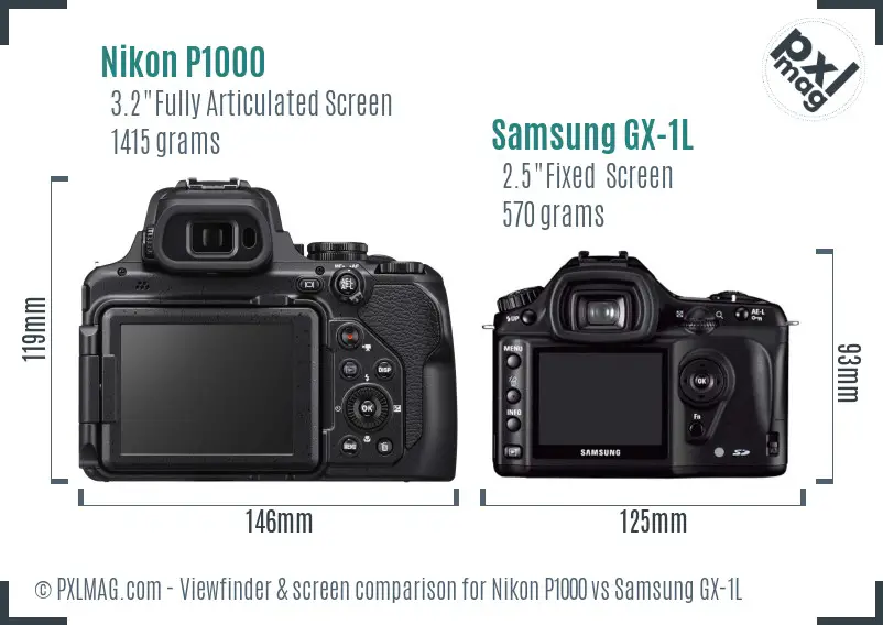 Nikon P1000 vs Samsung GX-1L Screen and Viewfinder comparison