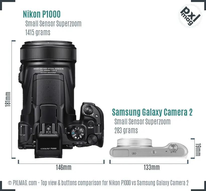 Nikon P1000 vs Samsung Galaxy Camera 2 top view buttons comparison