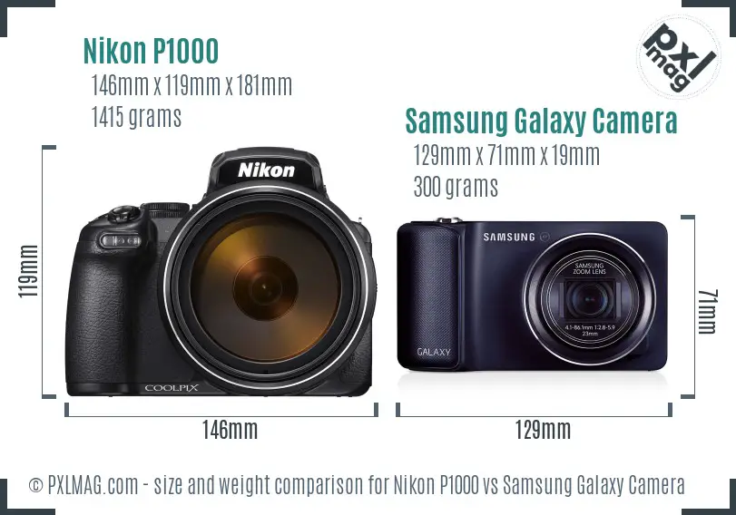 Nikon P1000 vs Samsung Galaxy Camera size comparison