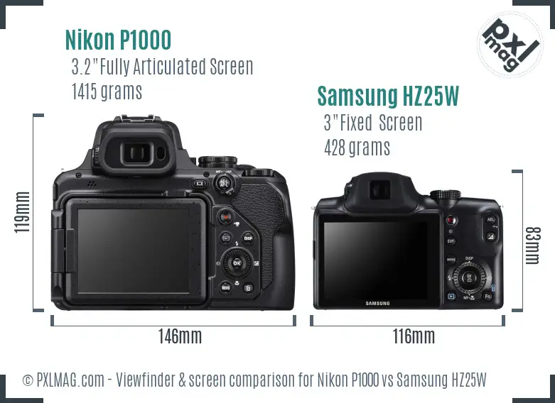 Nikon P1000 vs Samsung HZ25W Screen and Viewfinder comparison