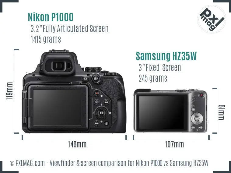 Nikon P1000 vs Samsung HZ35W Screen and Viewfinder comparison