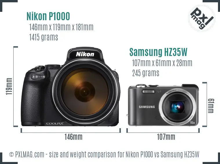 Nikon P1000 vs Samsung HZ35W size comparison