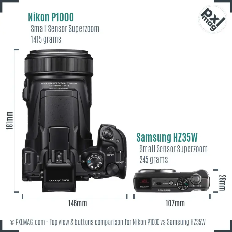 Nikon P1000 vs Samsung HZ35W top view buttons comparison