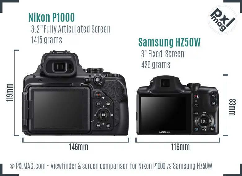 Nikon P1000 vs Samsung HZ50W Screen and Viewfinder comparison