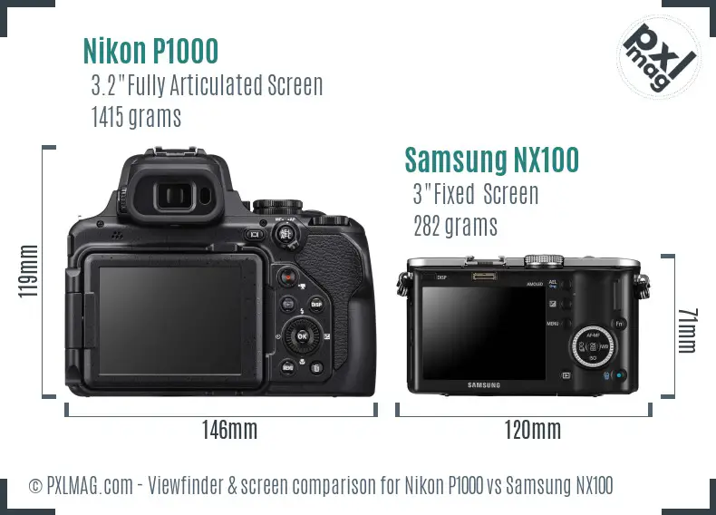 Nikon P1000 vs Samsung NX100 Screen and Viewfinder comparison