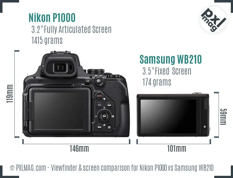 Nikon P1000 vs Samsung WB210 Screen and Viewfinder comparison