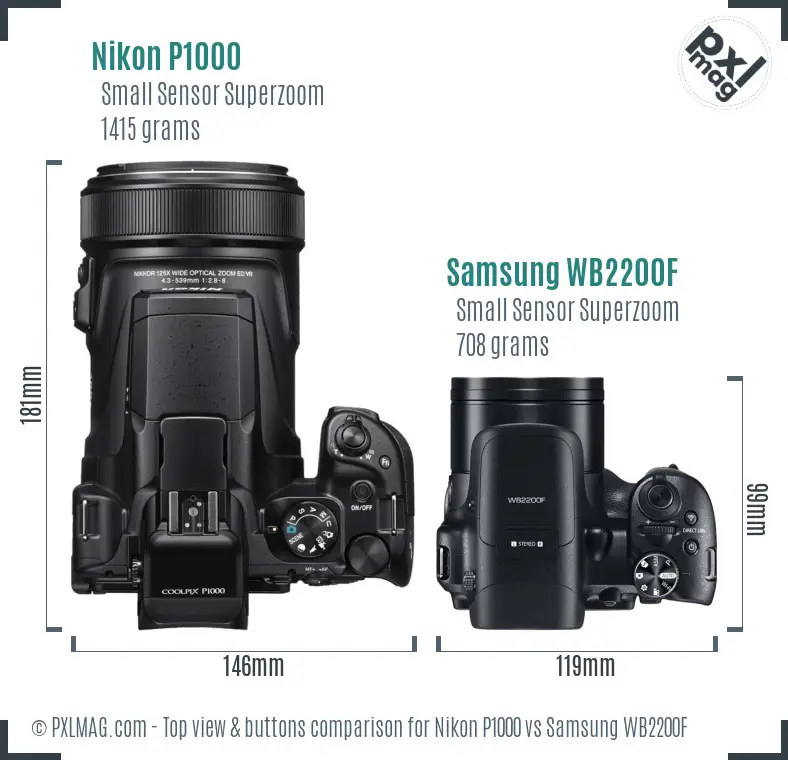 Nikon P1000 vs Samsung WB2200F top view buttons comparison