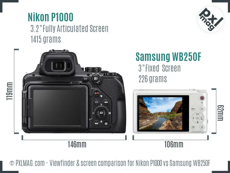 Nikon P1000 vs Samsung WB250F Screen and Viewfinder comparison