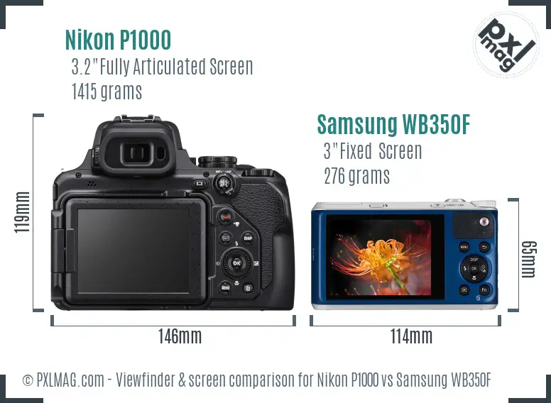 Nikon P1000 vs Samsung WB350F Screen and Viewfinder comparison