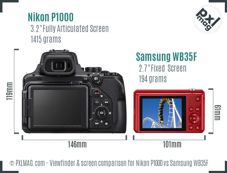 Nikon P1000 vs Samsung WB35F Screen and Viewfinder comparison