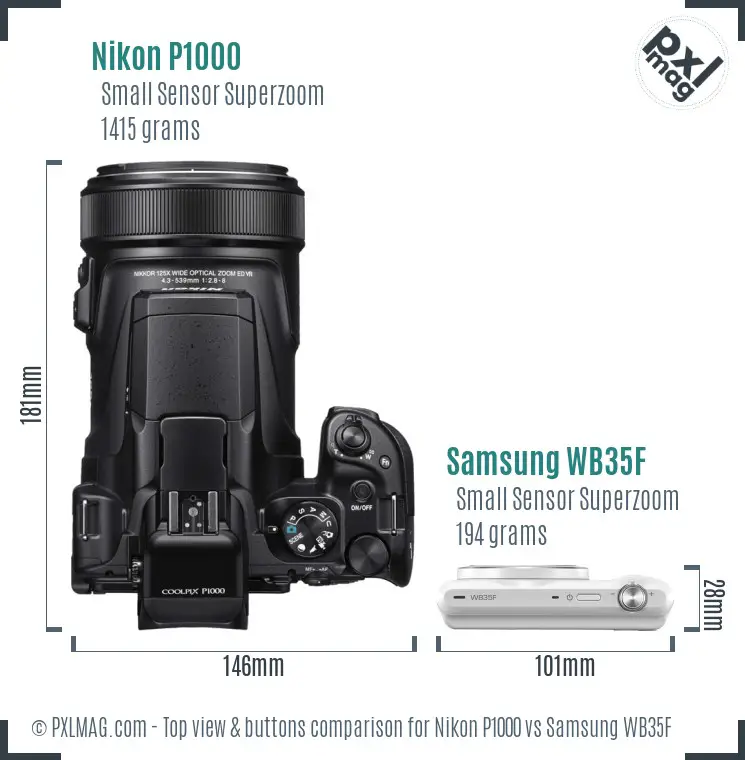 Nikon P1000 vs Samsung WB35F top view buttons comparison