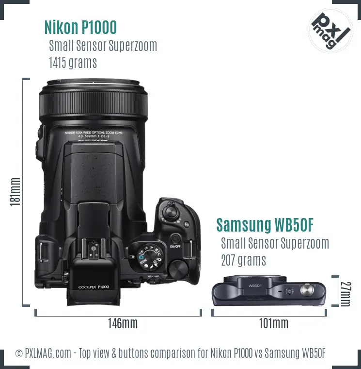 Nikon P1000 vs Samsung WB50F top view buttons comparison