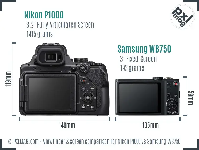 Nikon P1000 vs Samsung WB750 Screen and Viewfinder comparison Nikon P1000 vs Samsung WB750 Screen and Viewfinder comparison