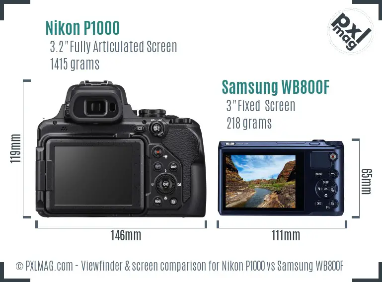 Nikon P1000 vs Samsung WB800F Screen and Viewfinder comparison Nikon P1000 vs Samsung WB800F Screen and Viewfinder comparison