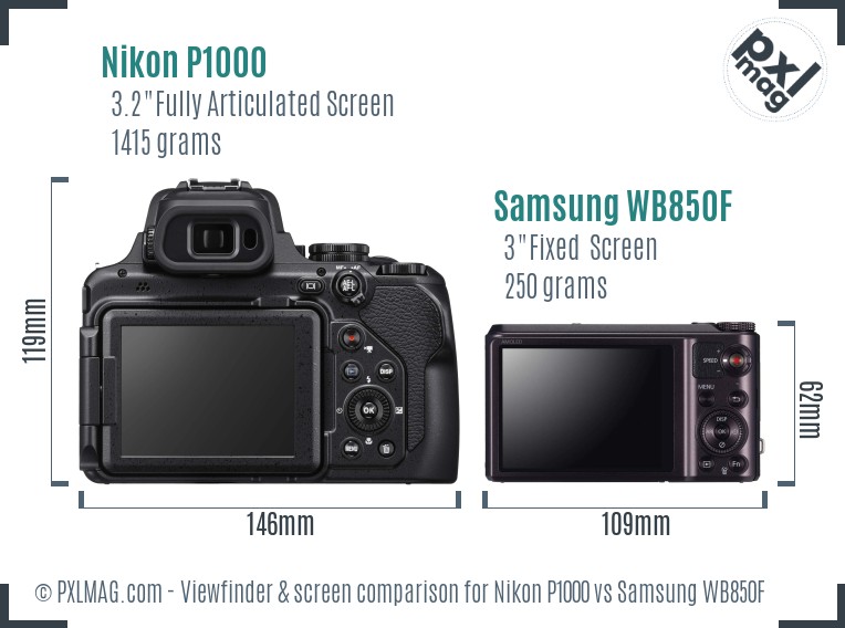 Nikon P1000 vs Samsung WB850F Screen and Viewfinder comparison