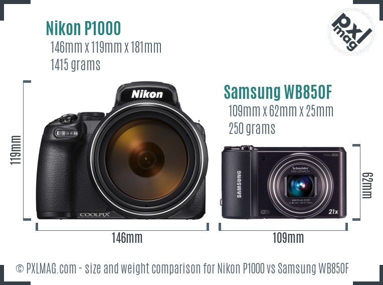 Nikon P1000 vs Samsung WB850F size comparison Nikon P1000 vs Samsung WB850F size comparison