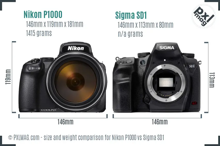 Nikon P1000 vs Sigma SD1 size comparison