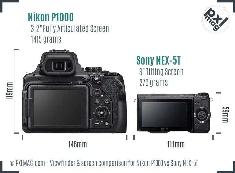 Nikon P1000 vs Sony NEX-5T Screen and Viewfinder comparison