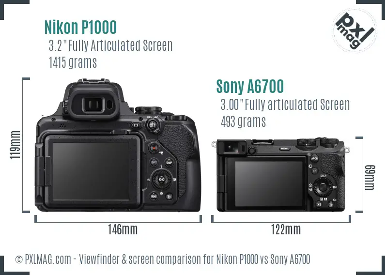 Nikon P1000 vs Sony A6700 Screen and Viewfinder comparison Nikon P1000 vs Sony A6700 Screen and Viewfinder comparison