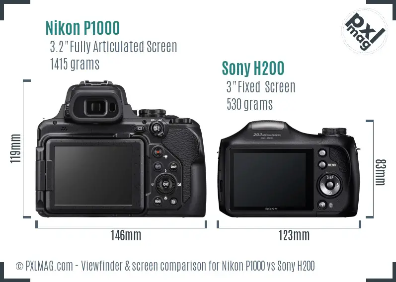 Nikon P1000 vs Sony H200 Screen and Viewfinder comparison