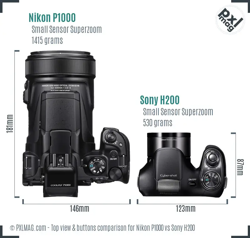 Nikon P1000 vs Sony H200 top view buttons comparison