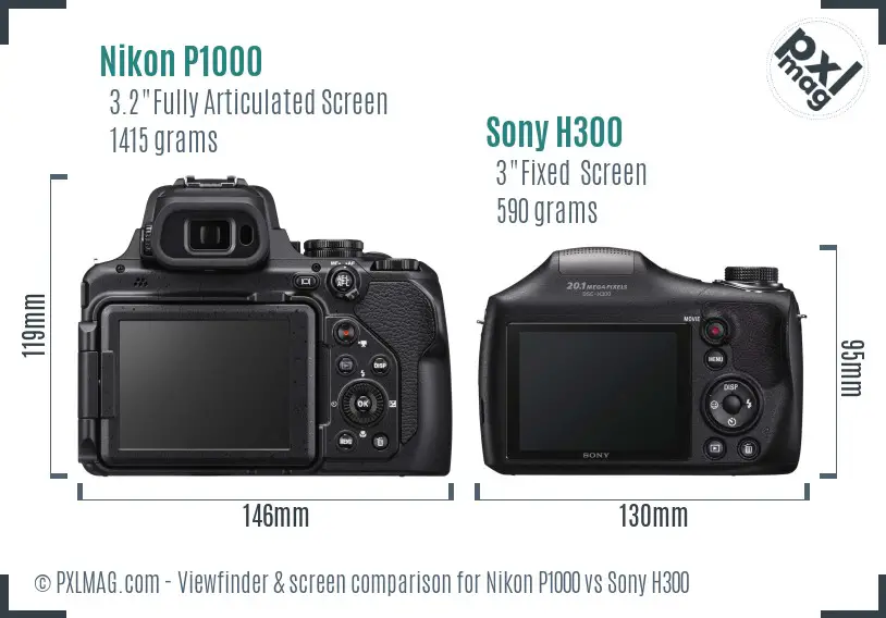 Nikon P1000 vs Sony H300 Screen and Viewfinder comparison
