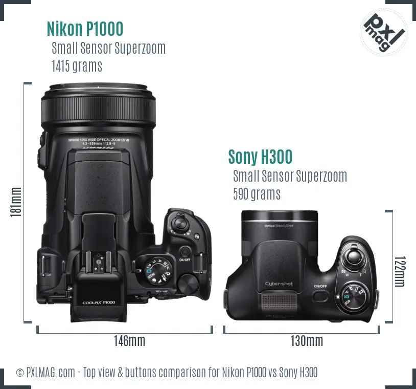 Nikon P1000 vs Sony H300 top view buttons comparison