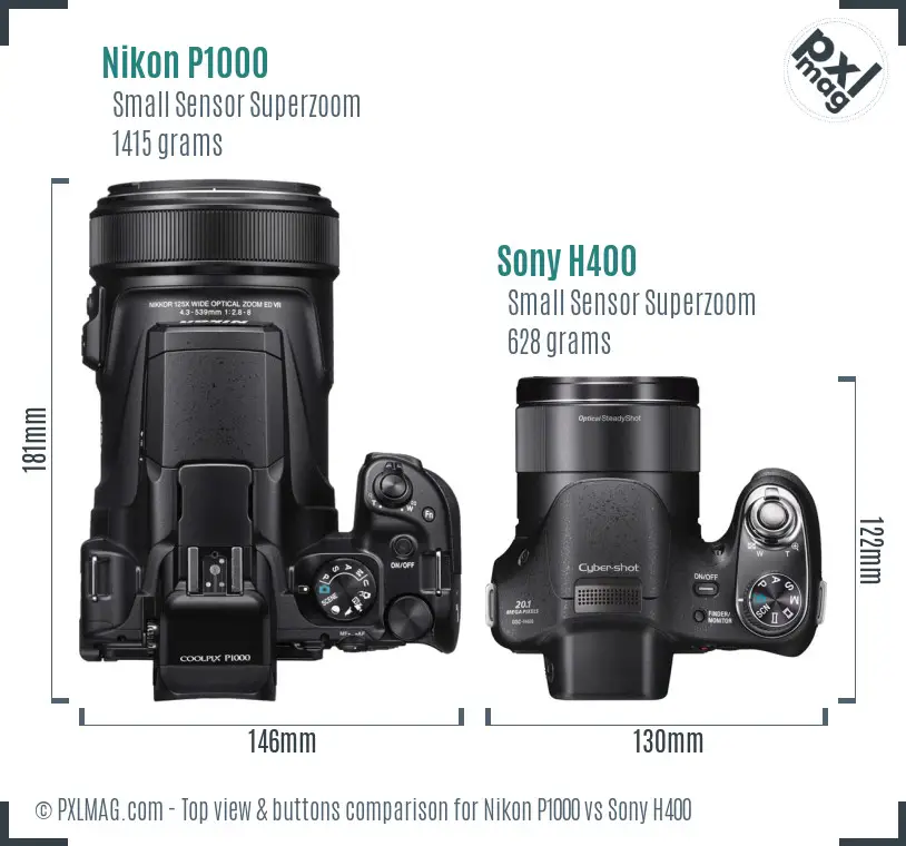 Nikon P1000 vs Sony H400 top view buttons comparison
