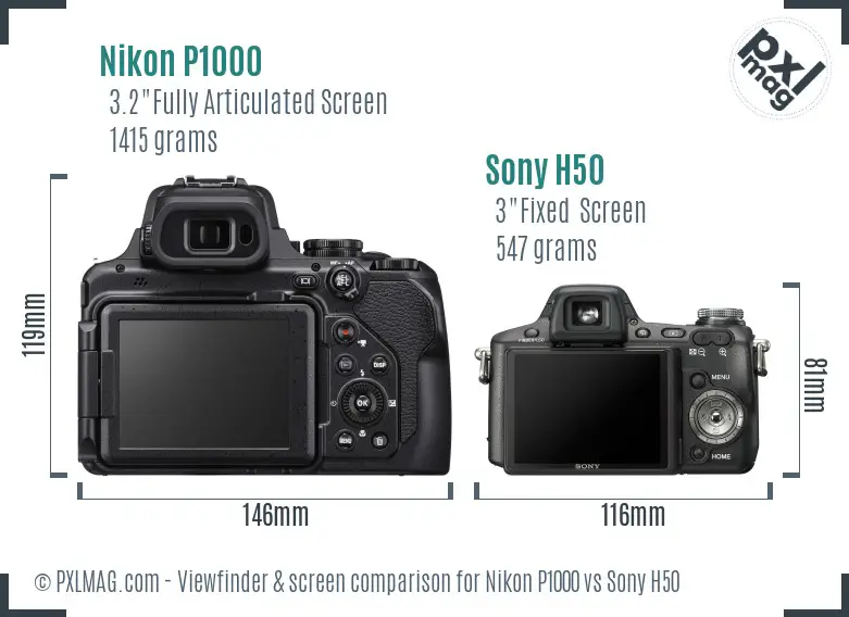 Nikon P1000 vs Sony H50 Screen and Viewfinder comparison