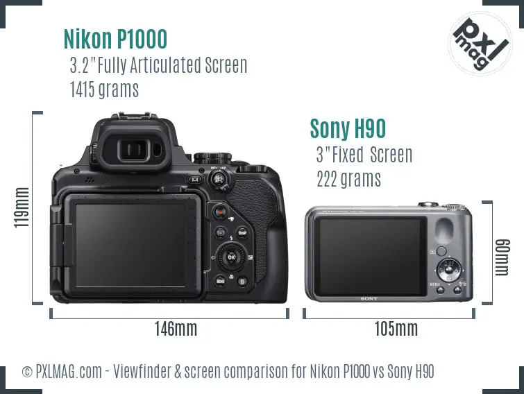 Nikon P1000 vs Sony H90 Screen and Viewfinder comparison