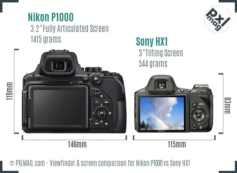 Nikon P1000 vs Sony HX1 Screen and Viewfinder comparison
