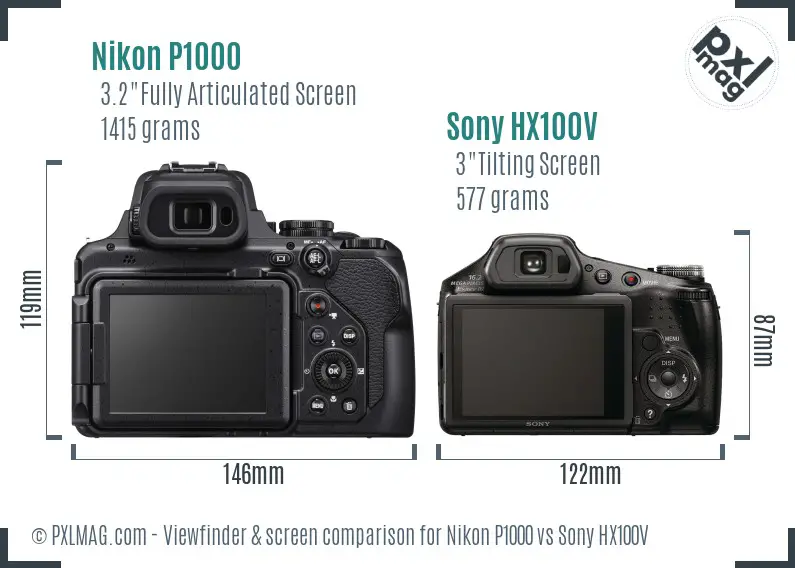 Nikon P1000 vs Sony HX100V Screen and Viewfinder comparison