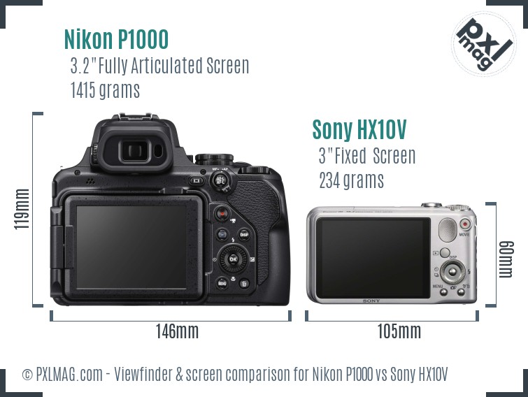 Nikon P1000 vs Sony HX10V Screen and Viewfinder comparison