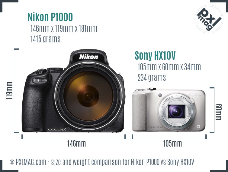 Nikon P1000 vs Sony HX10V size comparison Nikon P1000 vs Sony HX10V size comparison