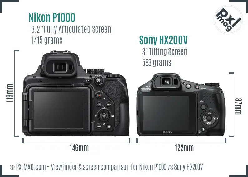 Nikon P1000 vs Sony HX200V Screen and Viewfinder comparison