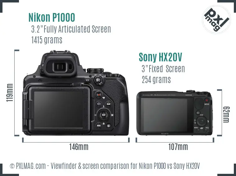 Nikon P1000 vs Sony HX20V Screen and Viewfinder comparison