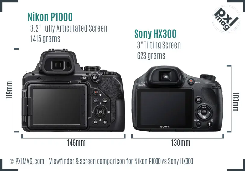 Nikon P1000 vs Sony HX300 Screen and Viewfinder comparison