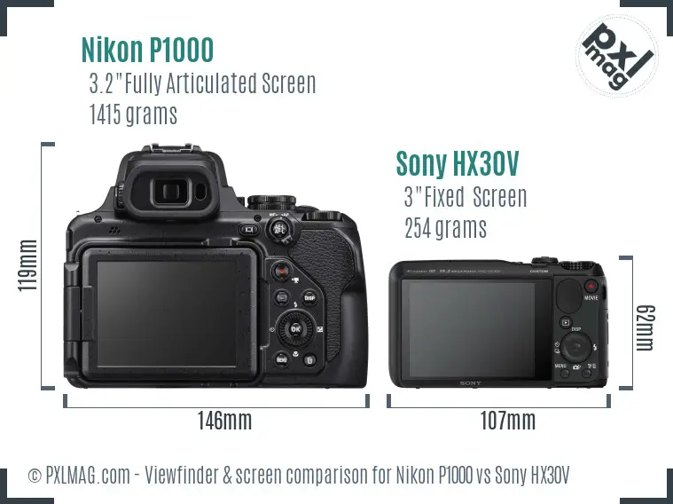 Nikon P1000 vs Sony HX30V Screen and Viewfinder comparison