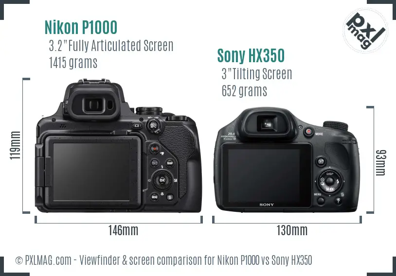 Nikon P1000 vs Sony HX350 Screen and Viewfinder comparison