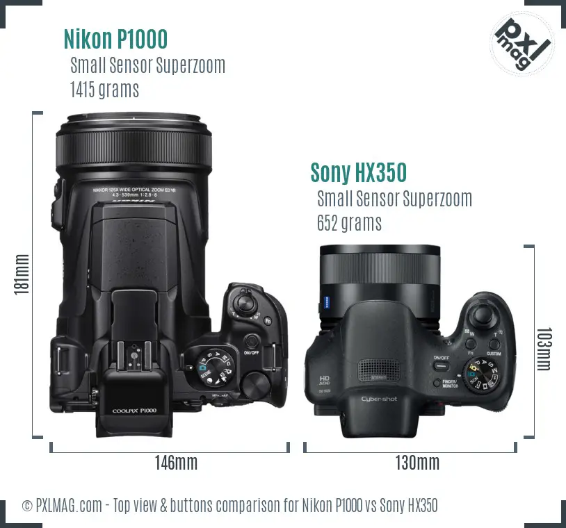 Nikon P1000 vs Sony HX350 top view buttons comparison