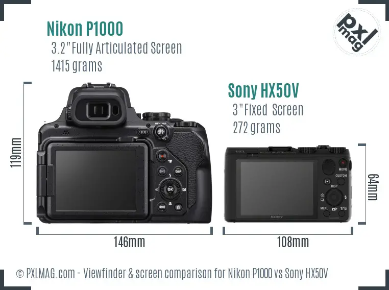 Nikon P1000 vs Sony HX50V Screen and Viewfinder comparison