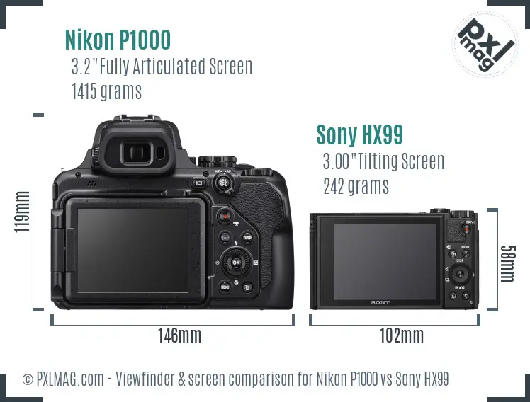Nikon P1000 vs Sony HX99 Screen and Viewfinder comparison