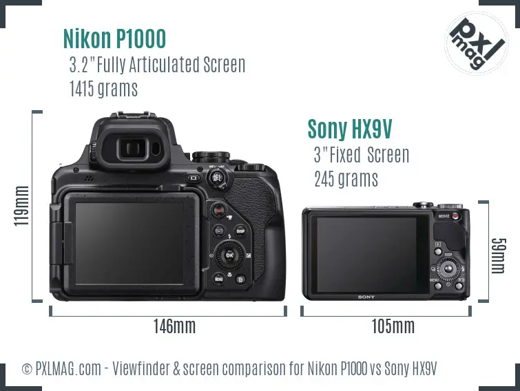 Nikon P1000 vs Sony HX9V Screen and Viewfinder comparison