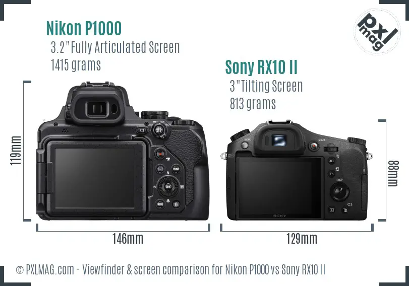Nikon P1000 vs Sony RX10 II Screen and Viewfinder comparison