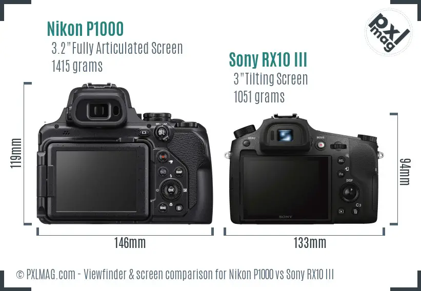 Nikon P1000 vs Sony RX10 III Screen and Viewfinder comparison