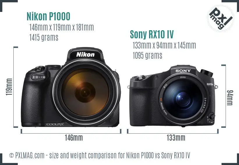 Nikon P1000 vs Sony RX10 IV size comparison